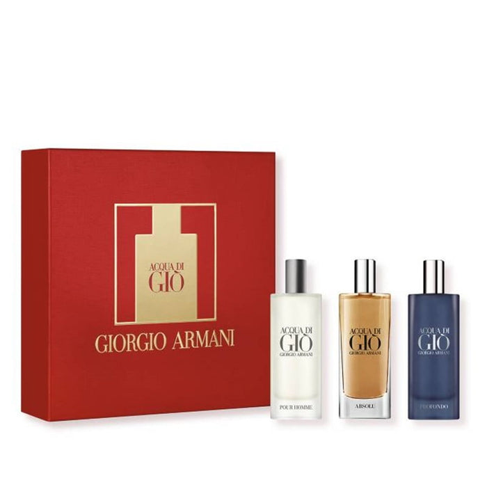 Set Acqua Di Gio Hombre EDT 15 ml + Acqua Di Gio Absolu Hombre EDP 15 ml + Acqua Di Gio Profondo Ho