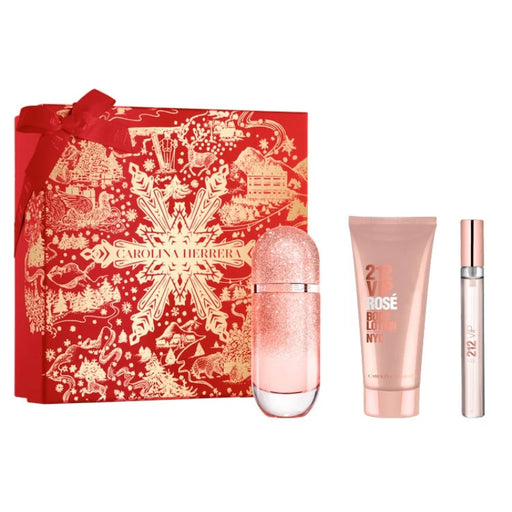 Set Perfume Carolina Herrera 212 Vip Rose Elixir Para Mujer 80 Ml + 10 Ml + Body Lotion 100 Ml Carolina Herrera