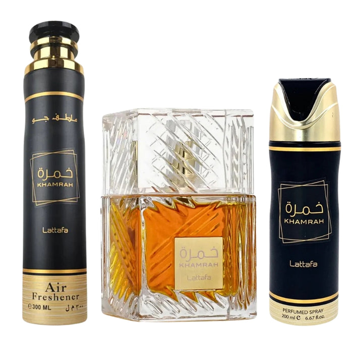 Estuche Lattafa Khamrah Edp 100ml + Deo 200ml + Airfresh 300ml Lattafa