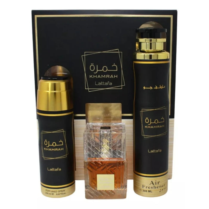 Estuche Lattafa Khamrah Edp 100ml + Deo 200ml + Airfresh 300ml Lattafa