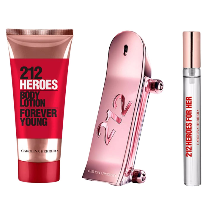 Set Perfume 212 Heroes For Her EDP Mujer 80 ml + Body Lotion 100 ml + EDP 10 ml Carolina Herrera