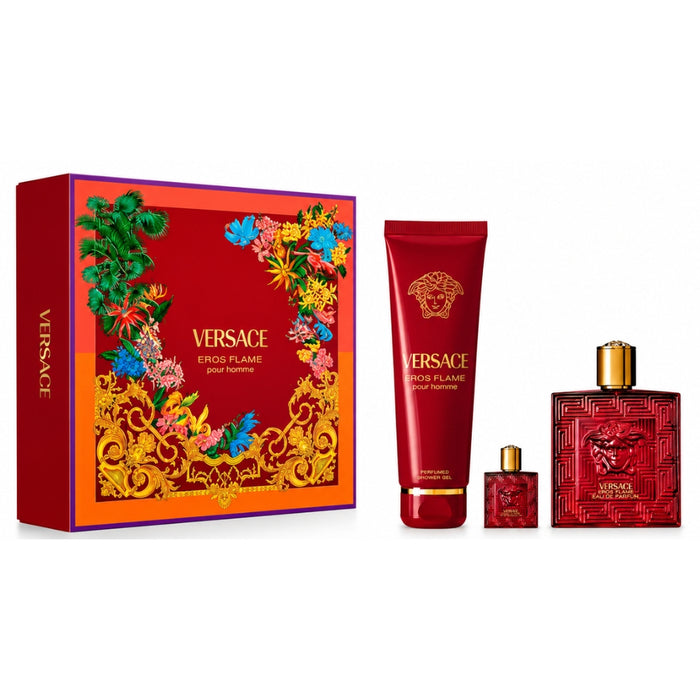 Versace SET Eros Flame EDP Pour Homme 100 ml + Mini 5 ml + Gel De Ducha 150 ml