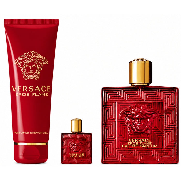 Versace SET Eros Flame EDP Pour Homme 100 ml + Mini 5 ml + Gel De Ducha 150 ml