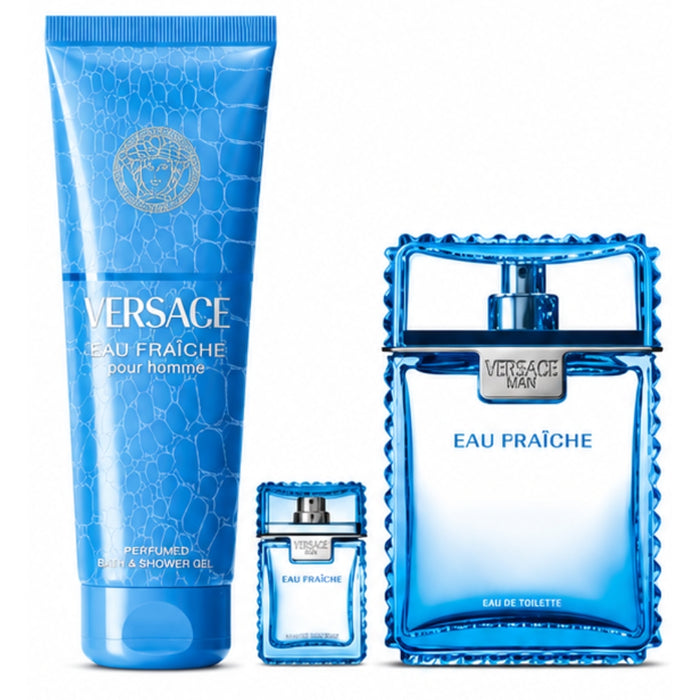 Versace SET Eau Fraiche EDT Pour Homme 100 ml + Mini 5 ml + Gel De Ducha 150 ml