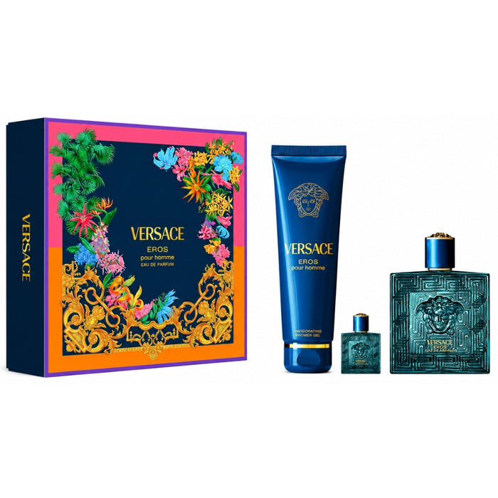 Versace SET Eros EDP Pour Homme 100 ml + Mini 5 ml + Gel De Ducha 150 ml