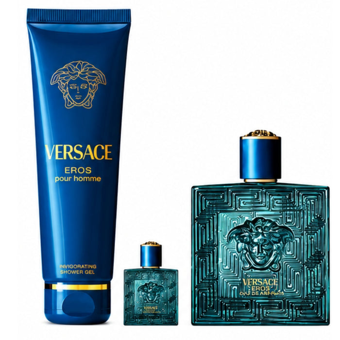 Versace SET Eros EDP Pour Homme 100 ml + Mini 5 ml + Gel De Ducha 150 ml