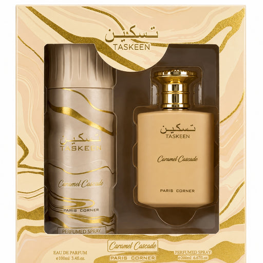 Set Paris Corner Taskeen Caramel Cascade EDP 100 ml + Spray 200 ML Paris Corner
