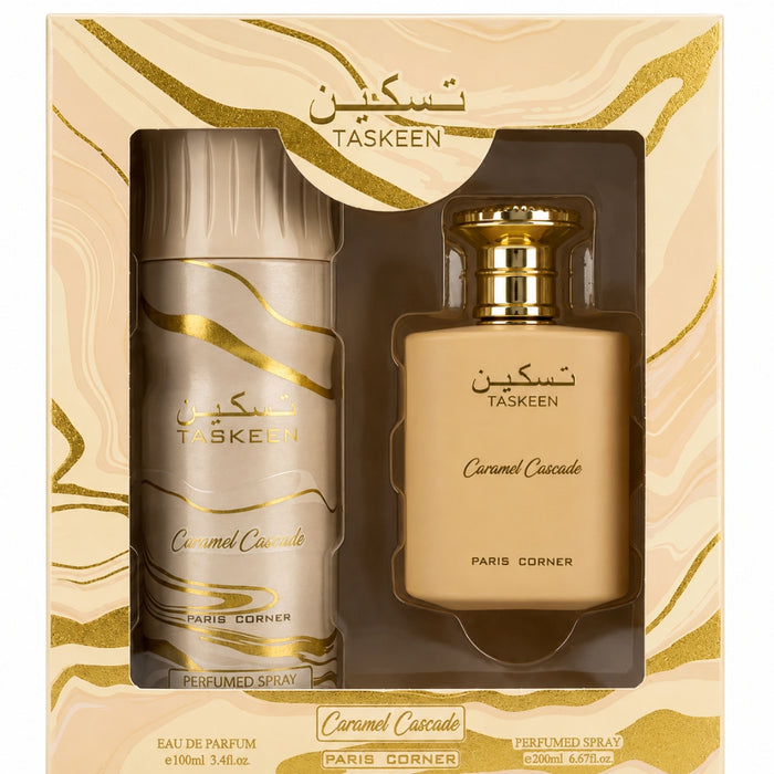 Set Paris Corner Taskeen Caramel Cascade EDP 100 ml + Spray 200 ML Paris Corner