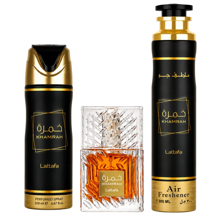 Lattafa SET Khamrah Edp 100ml + Deo 200ml + Airfresh 300ml Estuche Lattafa