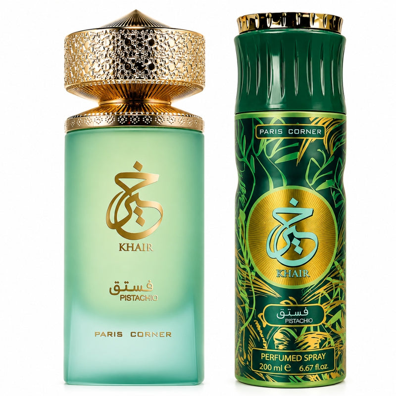 Set Paris Corner Khair Pistachio EDP 100 ml + Spray 200 ML Paris Corner