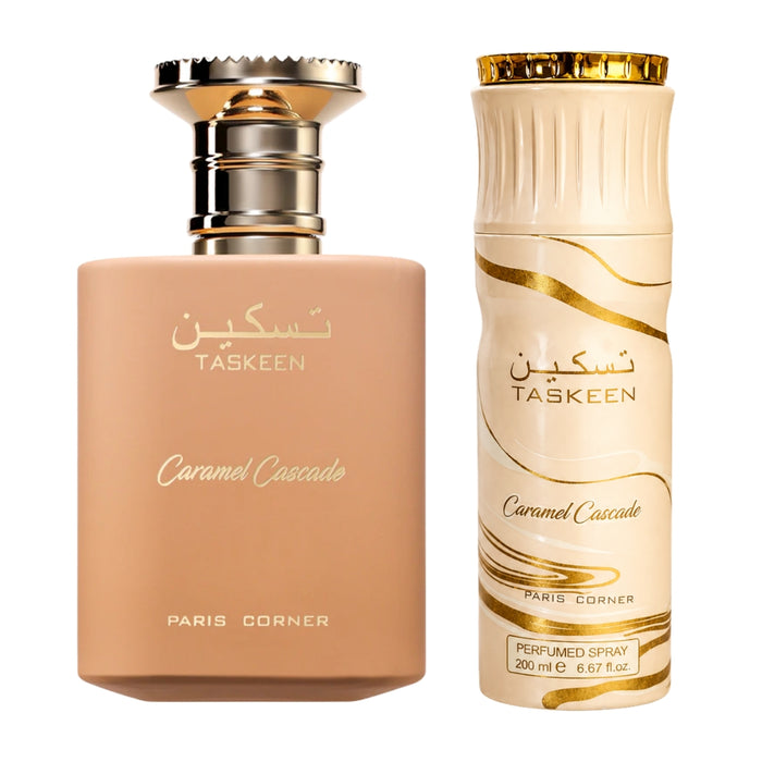 Set Paris Corner Taskeen Caramel Cascade EDP 100 ml + Spray 200 ML Paris Corner