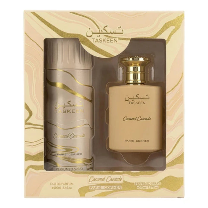Set Paris Corner Taskeen Caramel Cascade EDP 100 ml + Spray 200 ML Paris Corner