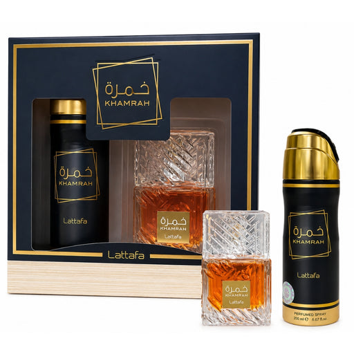 Estuche Lattafa Khamrah EDP 100 ML + Deo Spray 200 ML Hombre Lattafa